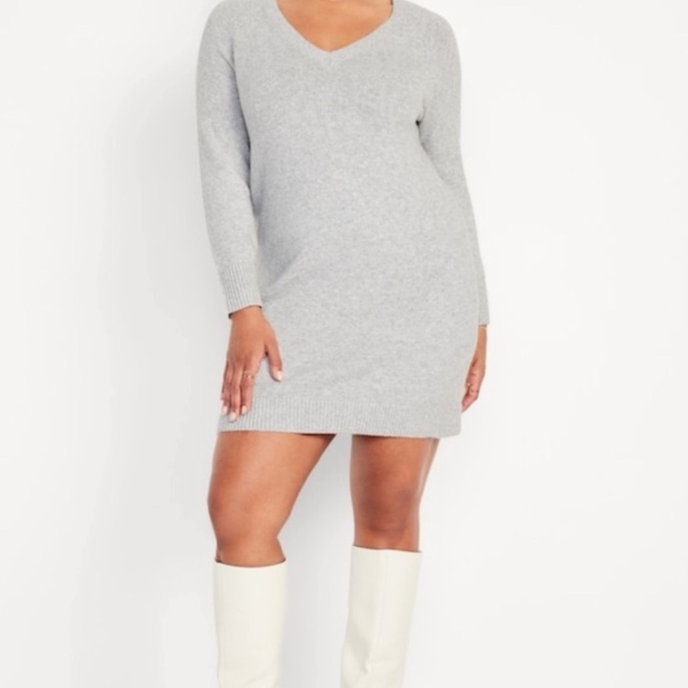 NWT OLD NAVY So Soft Sweater Dress Gray Plus Size V-Neck Size XXL BNIB